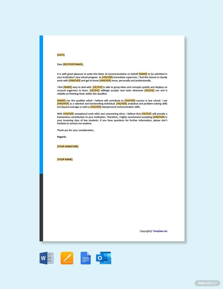 Law School Recommendation Letter From Employer Template