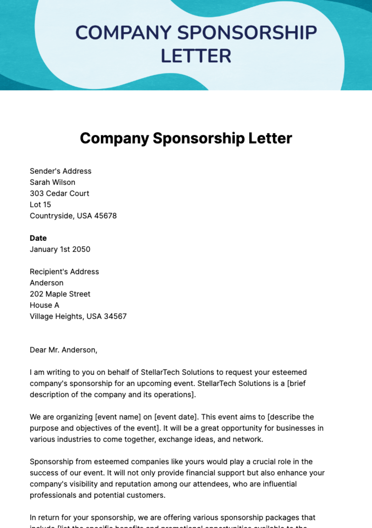 Company Sponsorship Letter Template