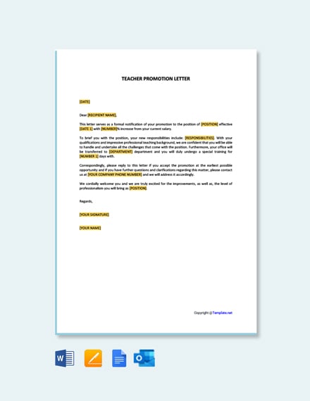 FREE Application Letter for Promotion for Teacher Template - Word ...
