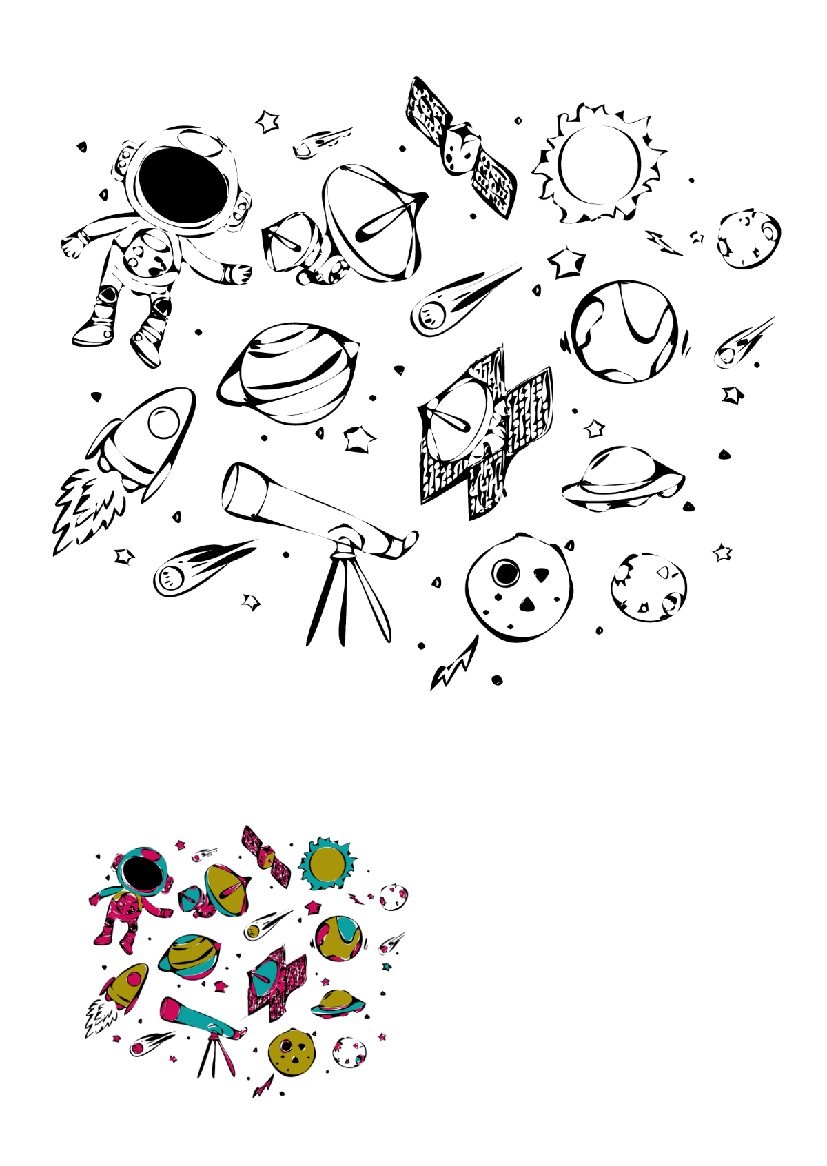 Free Space Doodle Coloring Page Template