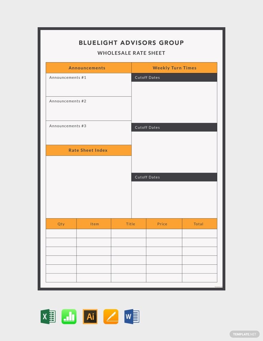 Wholesale Rate sheet Template