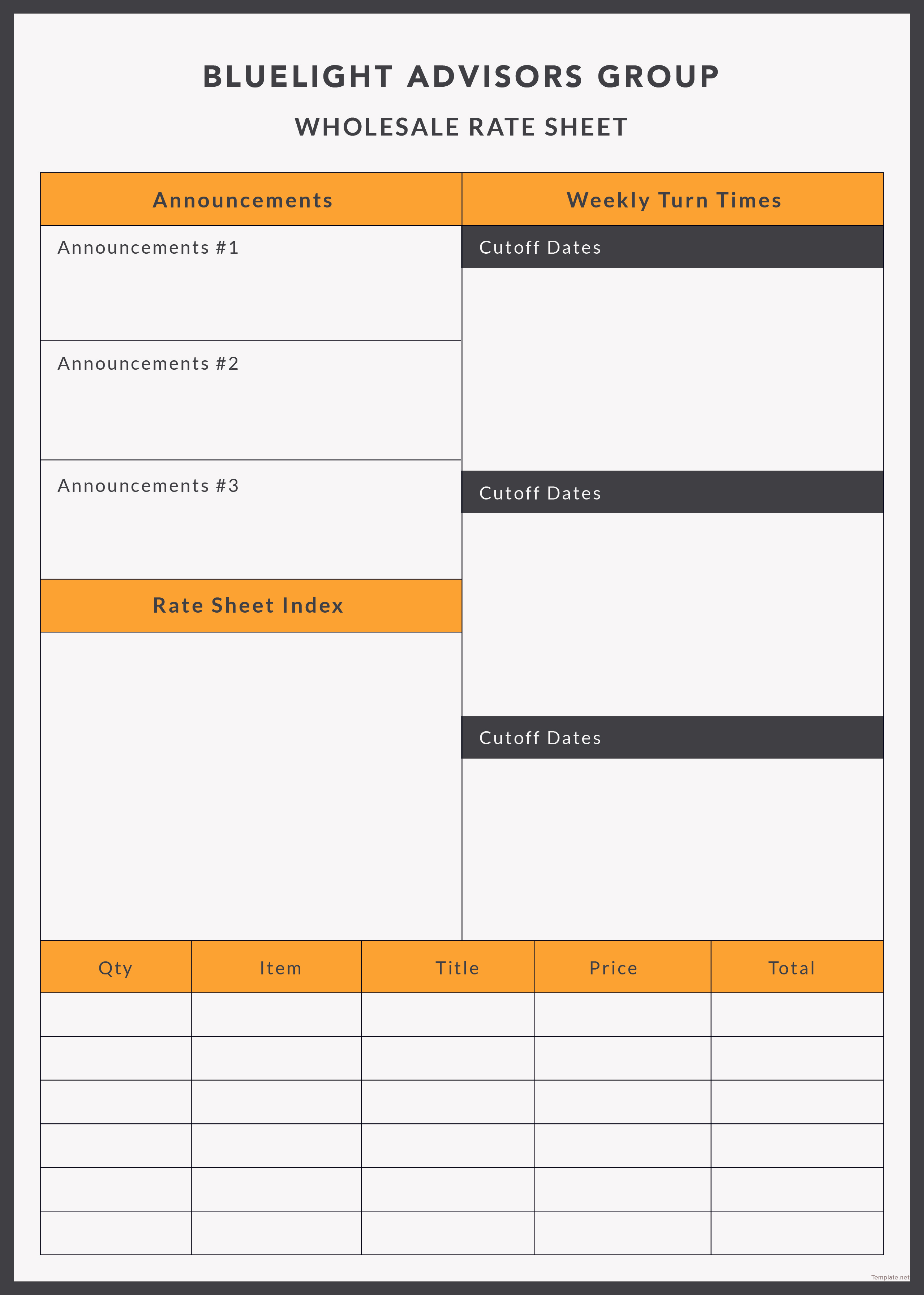 Free Wholesale Rate sheet Template in Adobe Illustrator, Microsoft Word, Excel, Apple Pages