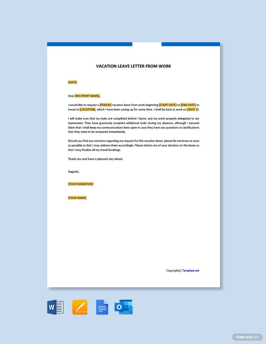 Free Vacation Leave Letter for Work Template