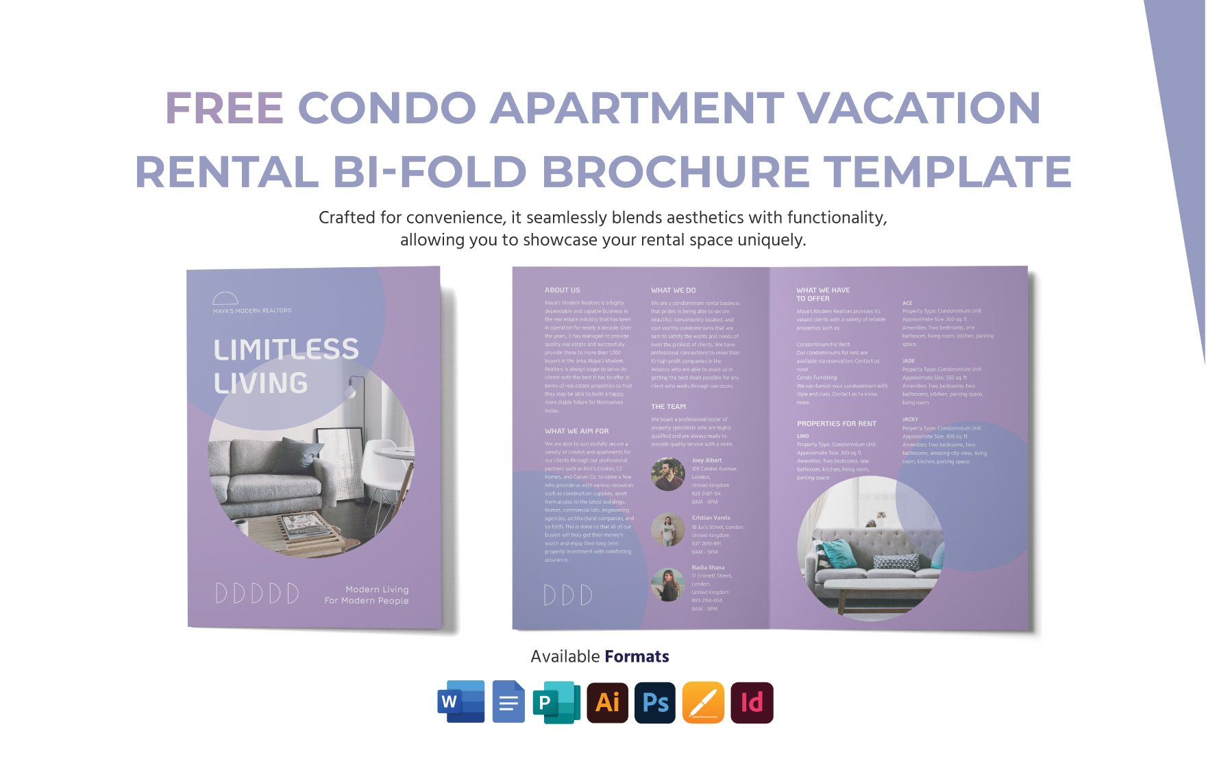 Condo Apartment Vacation Rental Bi-Fold Brochure Template