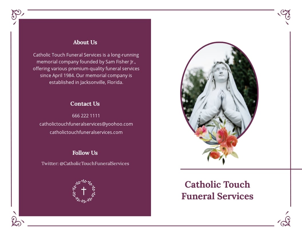 Catholic Funeral Bi fold Brochure Template in Google Docs Illustrator
