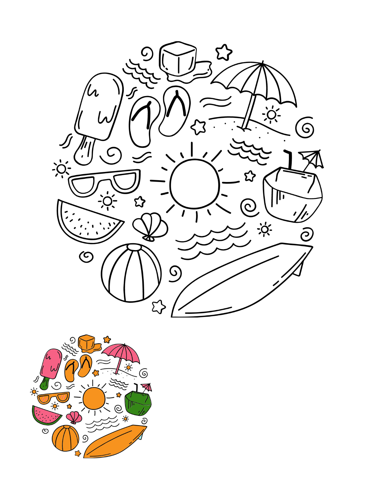 Summer Doodle Coloring Page Template