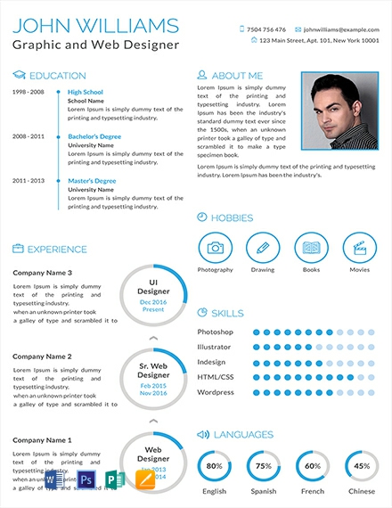Graphic and Web Designer Resume Template - Word, Apple Pages, PSD, Publisher