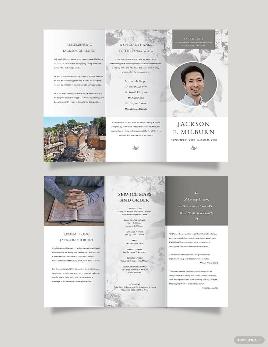 Celebration of Life Evite Funeral Tri-Fold Brochure Template