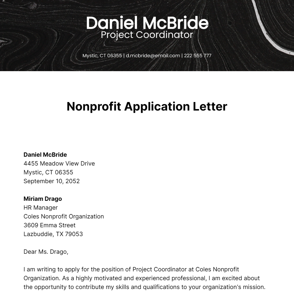 Nonprofit Application Letter Template