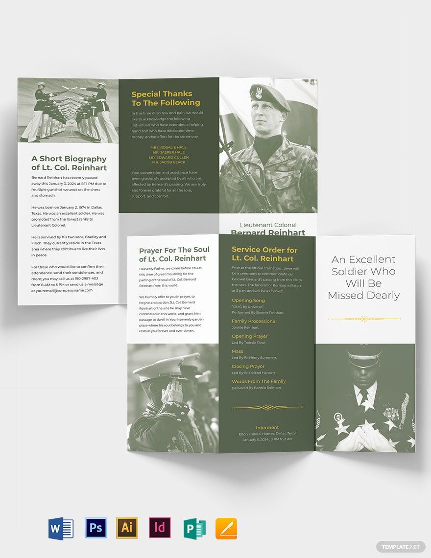 Military Eulogy Funeral Tri-Fold Brochure Template
