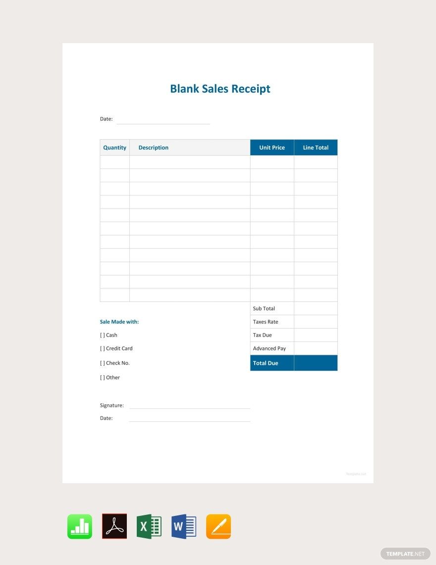 Free Simple Blank Sale Receipt Template