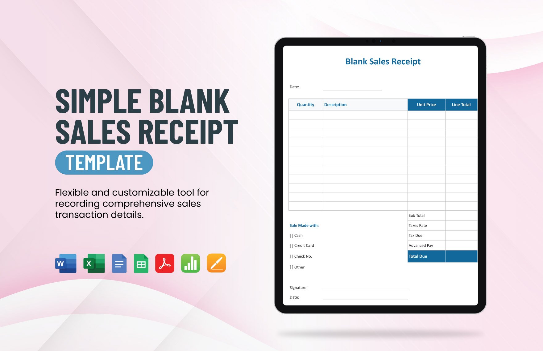 Free Simple Blank Sale Receipt Template in Word, Google Docs, Excel, PDF, Google Sheets, Apple Pages, Apple Numbers