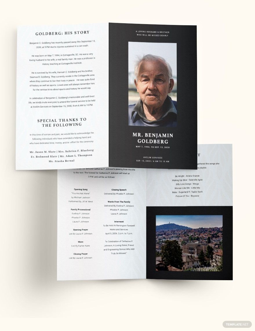 Minimalistic Eulogy Funeral Bi-fold Brochure Template