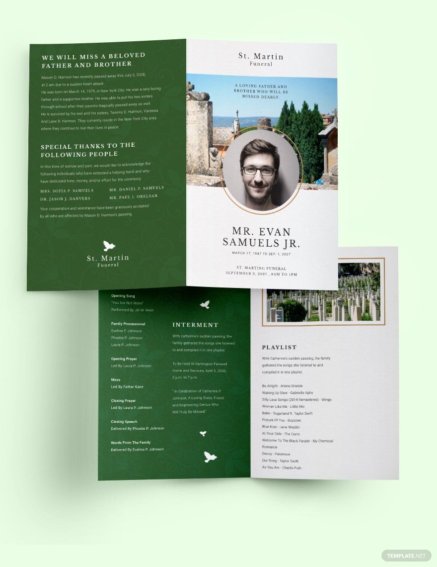 Modern Eulogy Funeral Bi-Fold Brochure Template