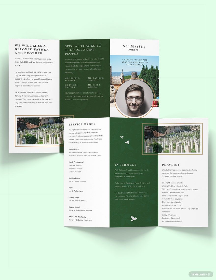 Modern Eulogy Funeral Tri-fold Brochure Template