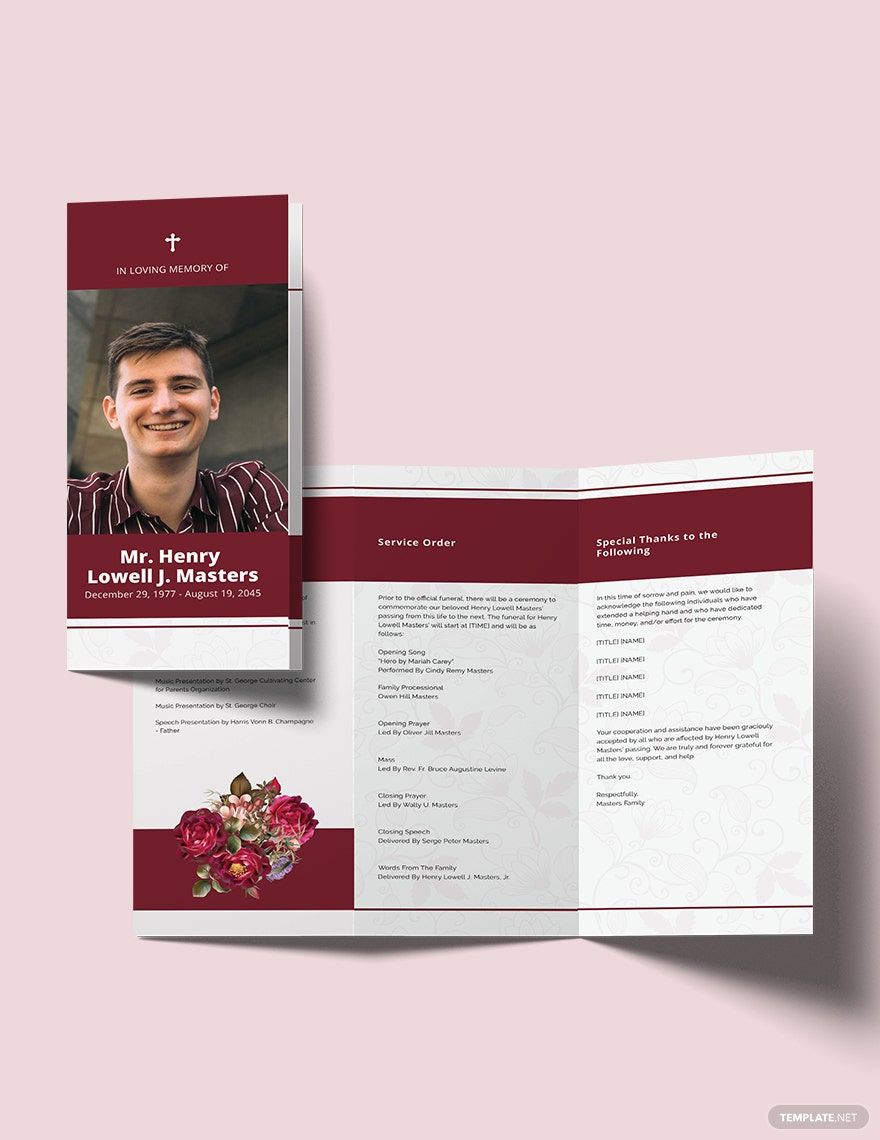 Blank Funeral Program Tri-Fold Brochure Template in Word, Illustrator, PSD, Apple Pages, Publisher, InDesign