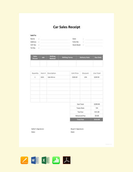 free car sale receipt template pdf word doc excel