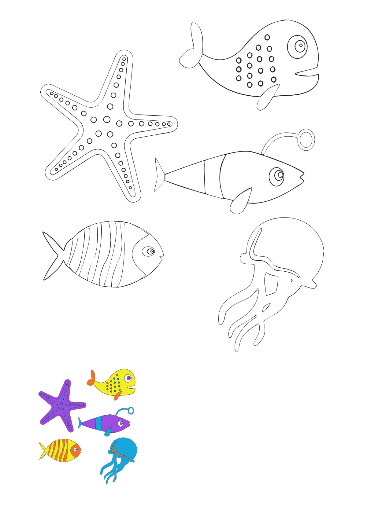 Sea Animals Coloring Pages Template