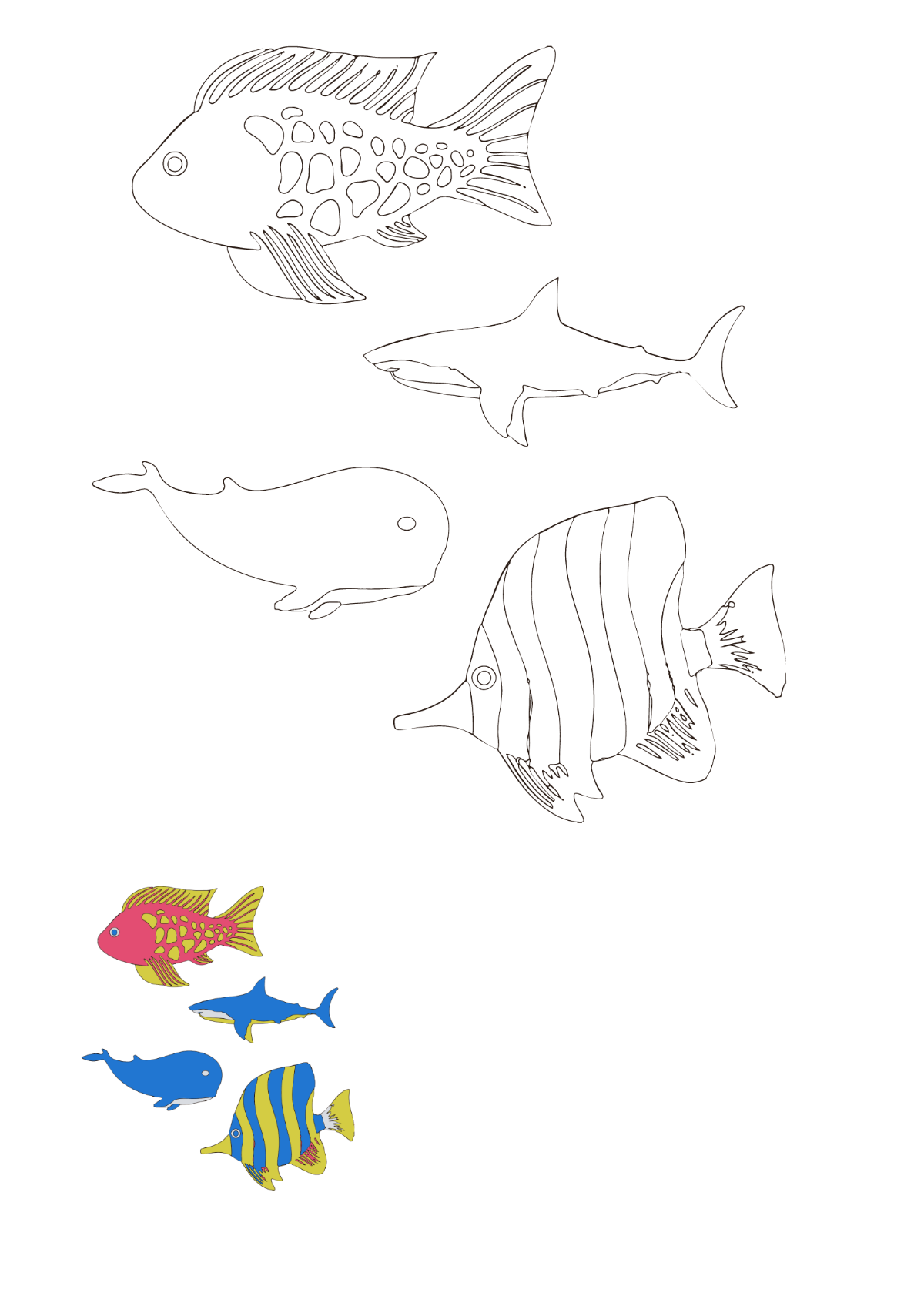 Ocean Animals Color Pages Template