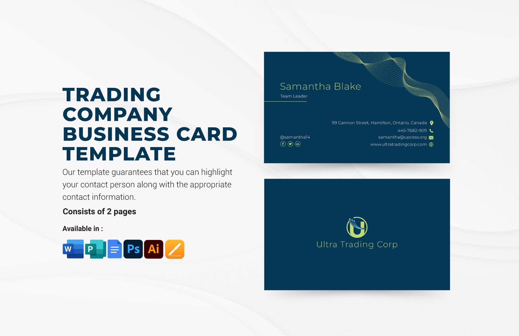 Free Trading Company Business Card Template in Word, Google Docs, Illustrator, PSD, Apple Pages, Publisher