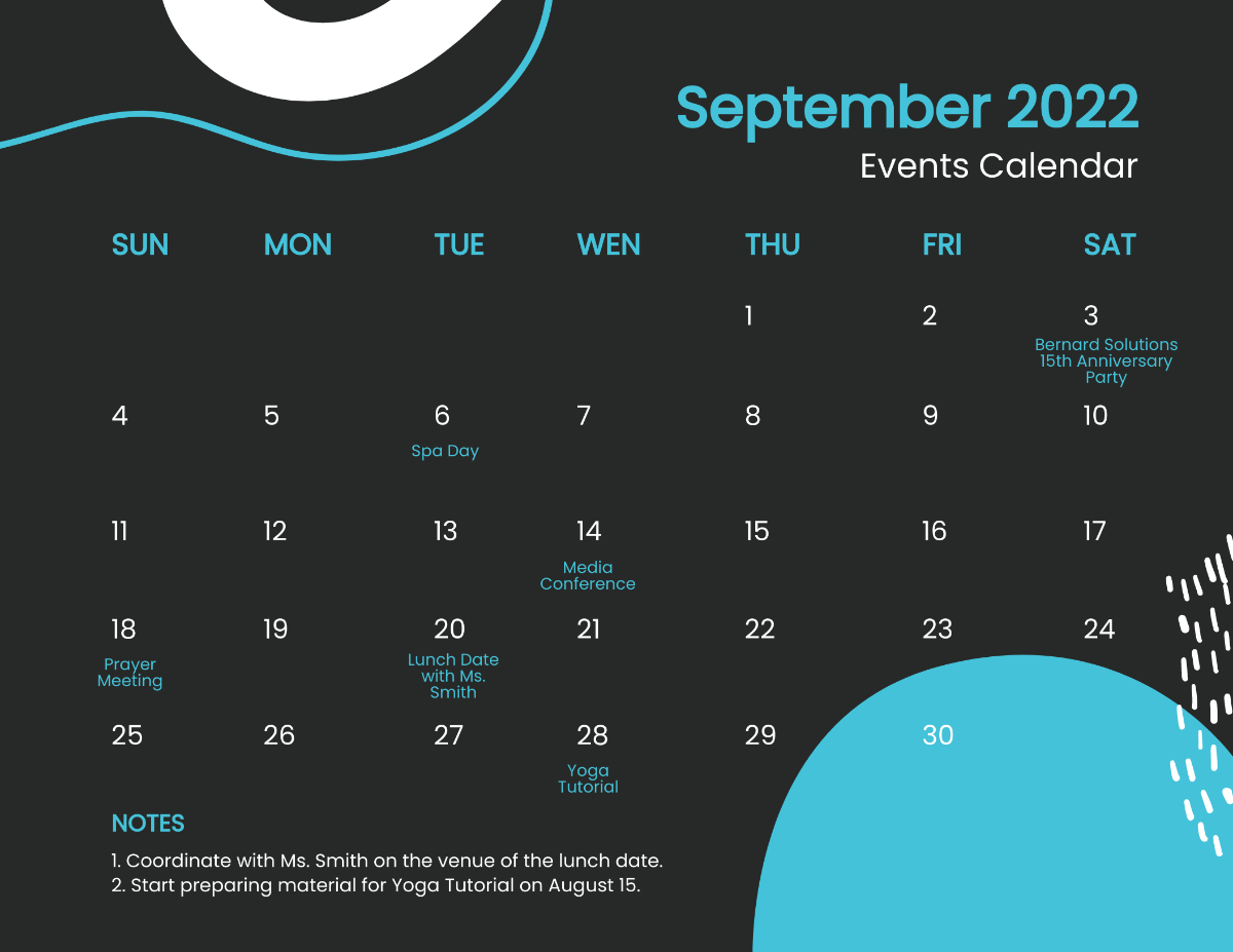 Free September 2022 Calendar Template