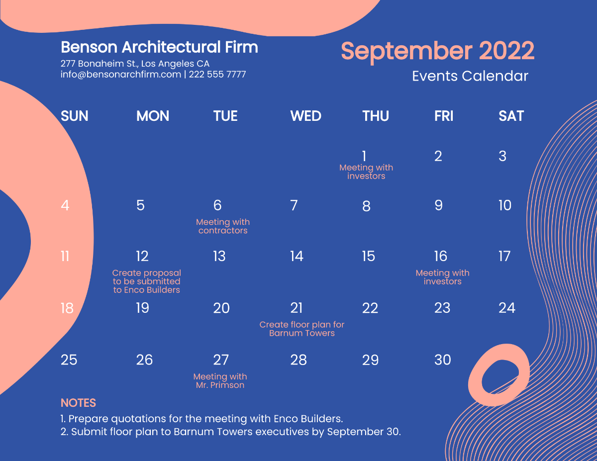September 2022 Monthly Calendar Template
