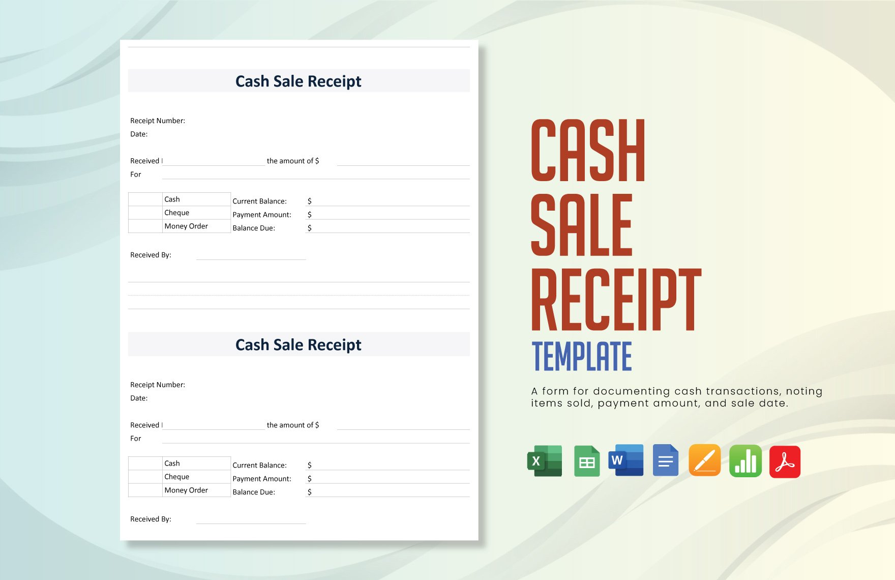 Cash Sale Receipt Template in Word, Google Docs, Excel, PDF, Google Sheets, Apple Pages, Apple Numbers
