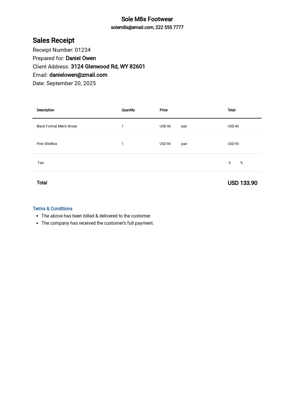 Free Sales Receipt Template Google Docs