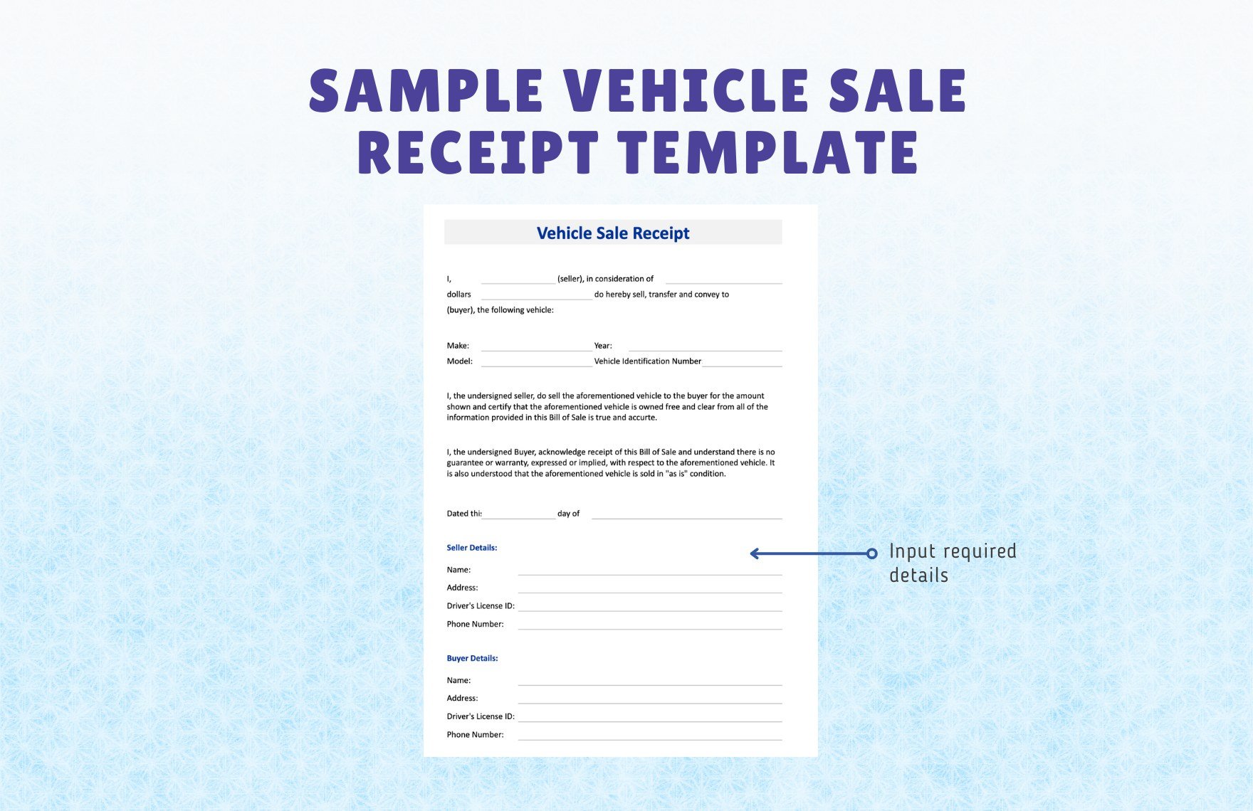 Sample Vehicle Sale Receipt Template