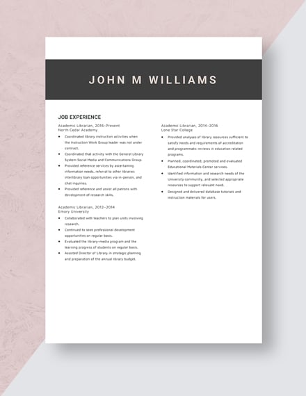 Academic Librarian Resume Template