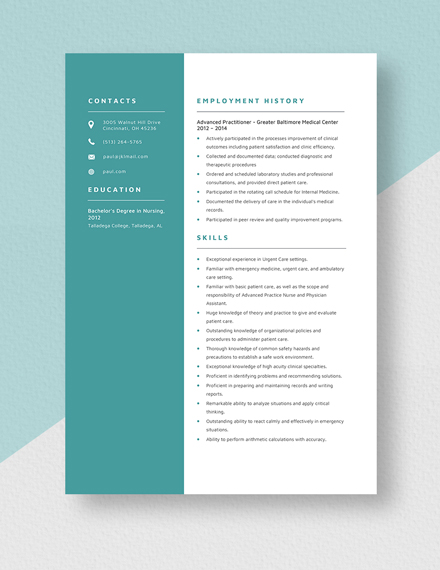 Advanced Practitioner Resume Template
