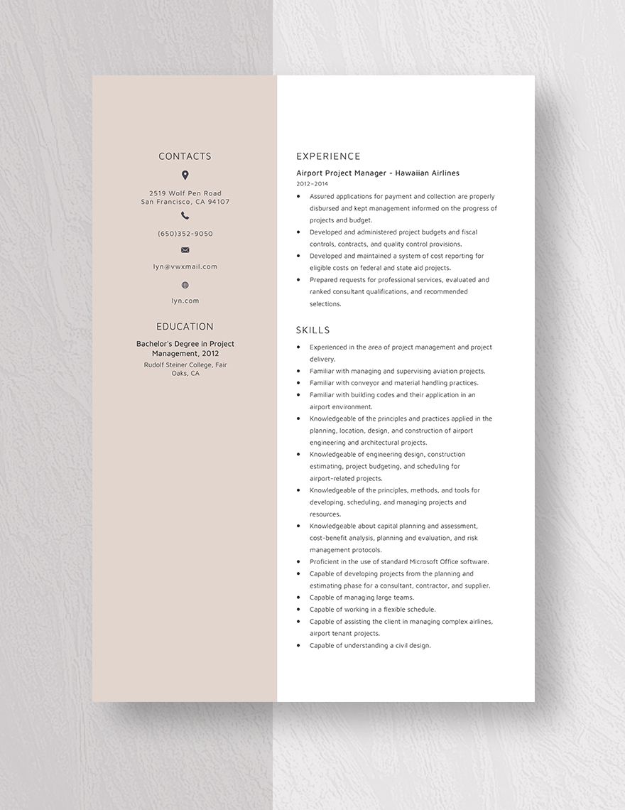 Airport Project Manager Resume