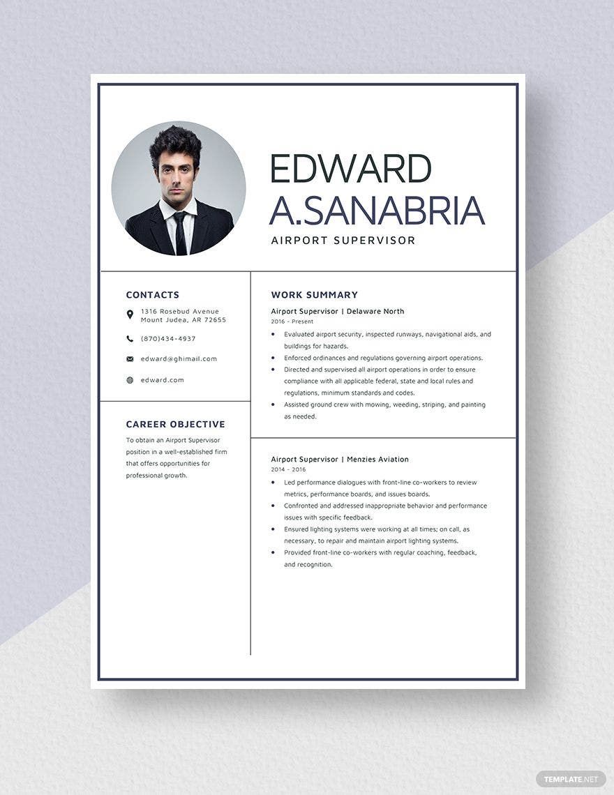 Airport Supervisor Resume in Word, Apple Pages
