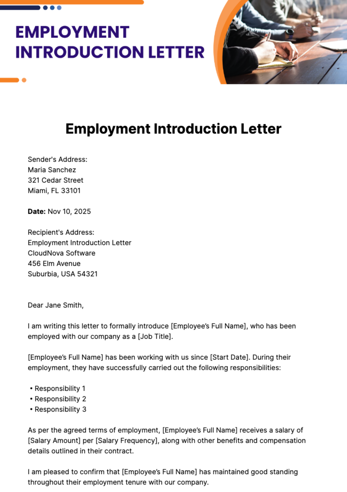 Employment Introduction Letter Template
