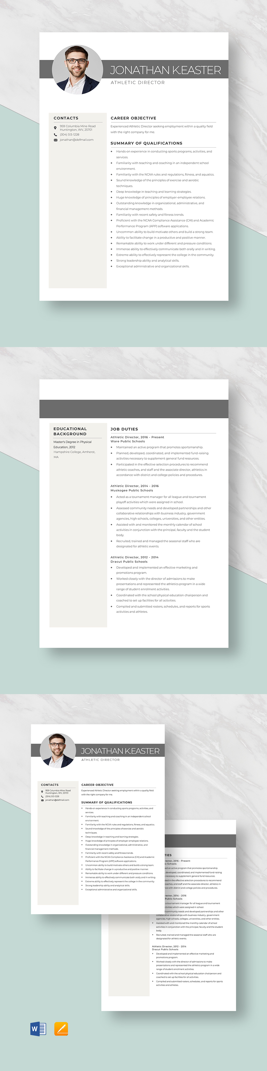 Middle School Athletic Director Resume Template - Word, Apple Pages ...