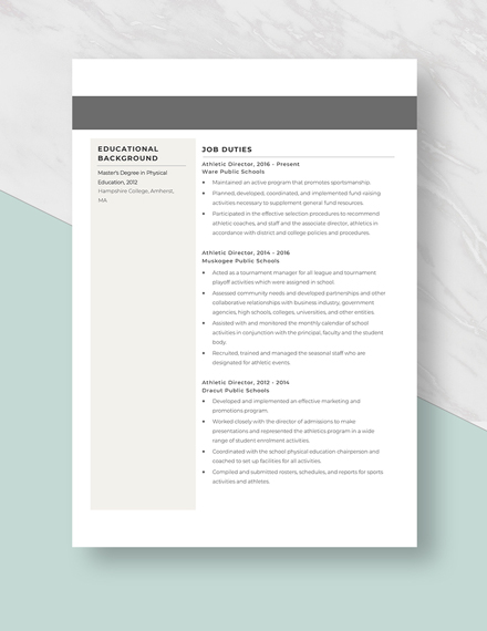 Athletic Director Resume Template