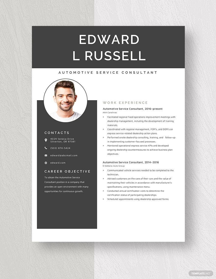Free Automotive Service Consultant Resume in Word, Apple Pages
