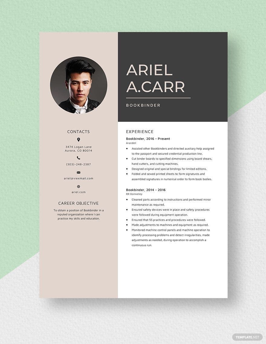 Bookbinder Resume in Word, Apple Pages