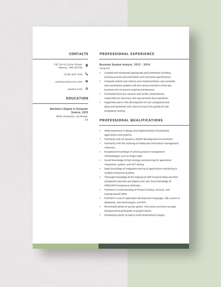 Business System Analyst Resume