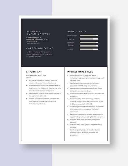 CAD Specialist Resume Template