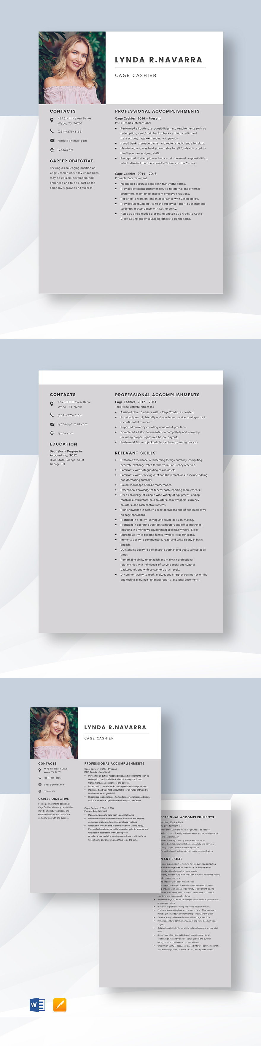 Cage Cashier Resume Template - Word, Apple Pages 