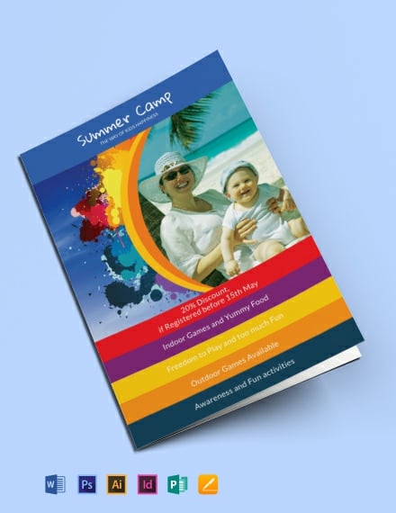 free summer camp bifold brochure template 440x570