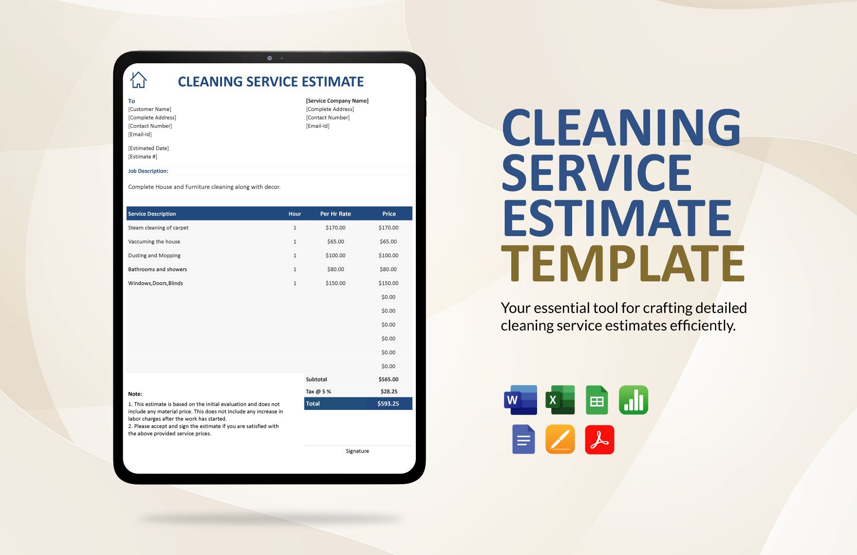 Cleaning Service Estimate Template in Word, Google Docs, Excel, PDF, Google Sheets, Apple Pages, Apple Numbers