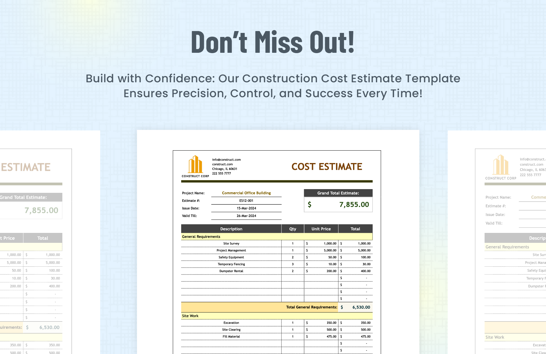 Construction Cost Estimate Template