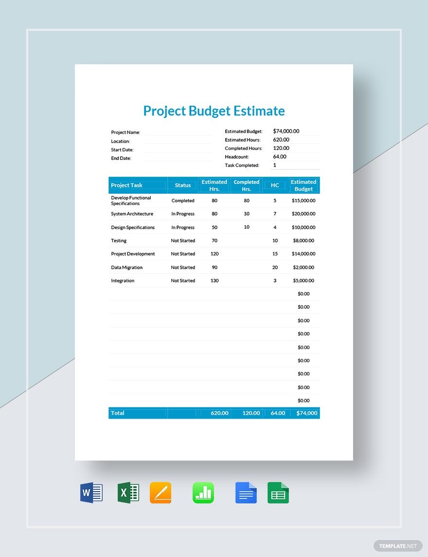 Project Budget Estimate Template