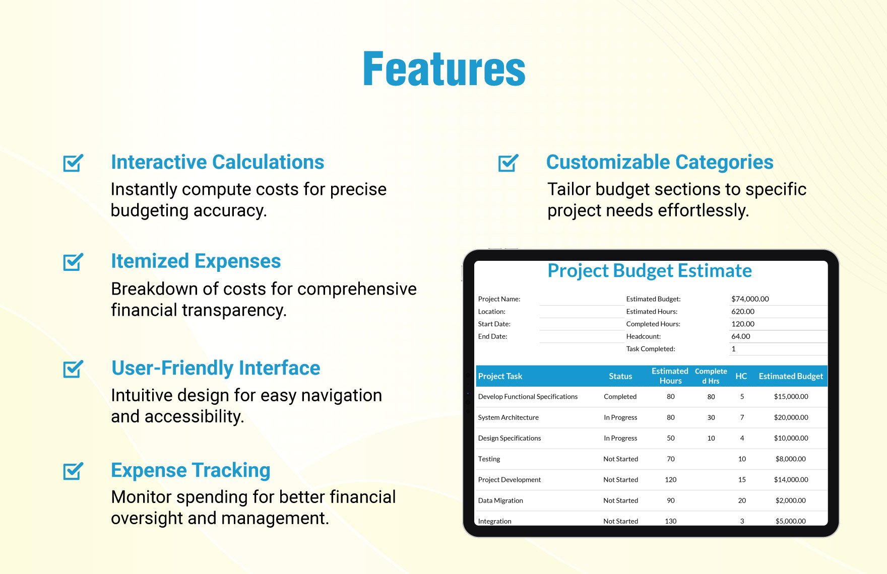 Project Budget Estimate Template