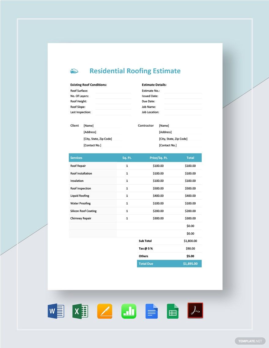 Residential Roofing Estimate Template
