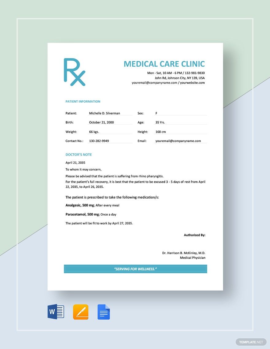 Doctor Excuse Note Template