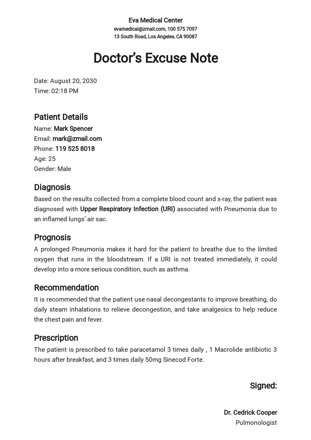 Doctor Excuse Note Template [Free PDF] Google Docs, Word, Apple Pages