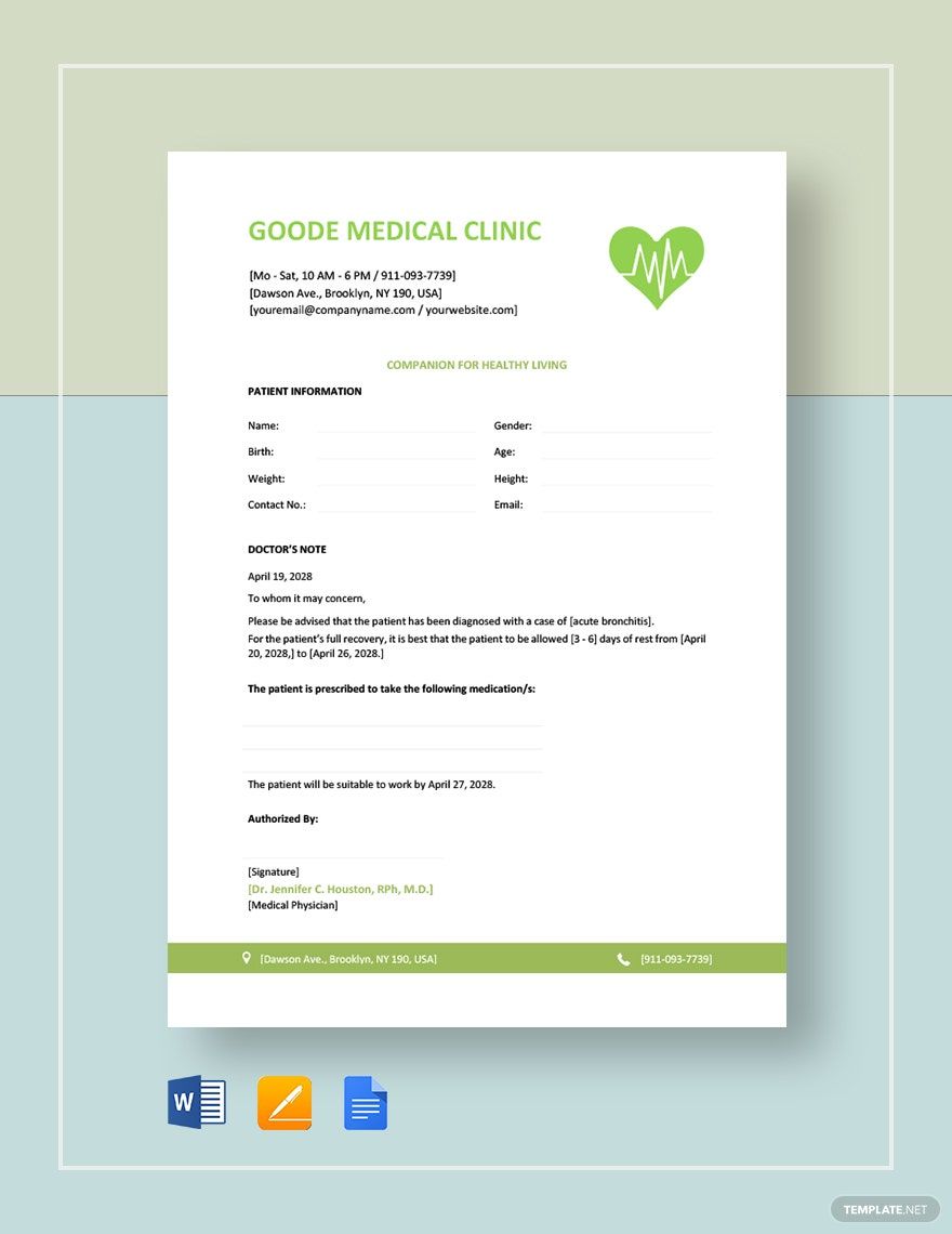 Free Blank Doctor Note Template in Word, Google Docs, Apple Pages